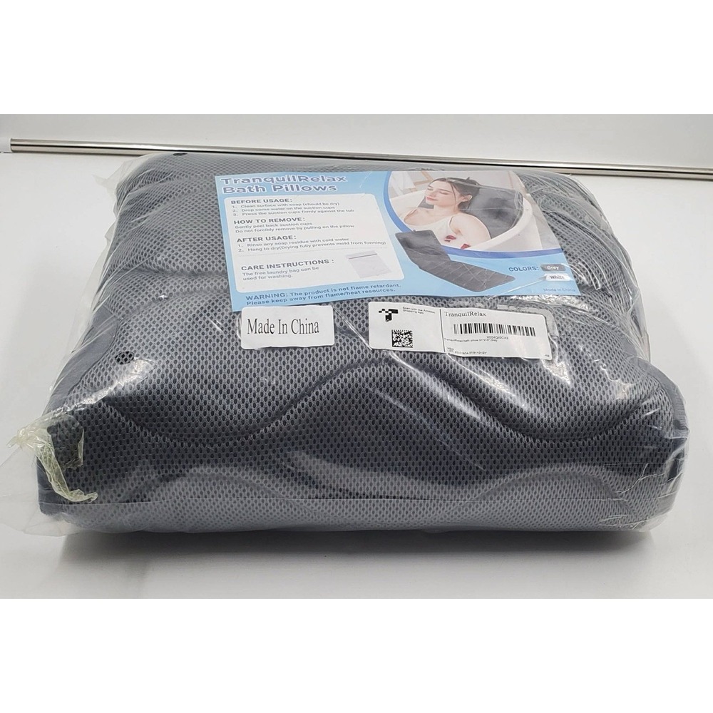 TranquilRelax Bath Pillow Tub Grey 17 Suction Cups Neck Shoulder